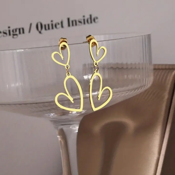NEW!  Double hollow heart earrings - Picture 3 of 8